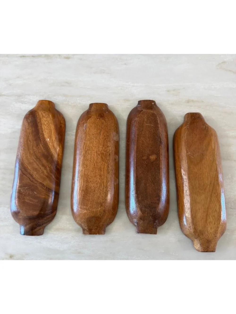 Set Of 4 Hand-Carved Wooden MCM Corn on the cob Holders